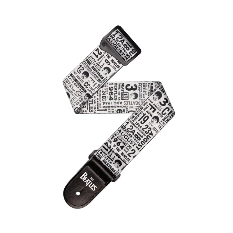 D'Addario Beatles 1964 US Tour Ticket Stubs Guitar Strap, Black and White