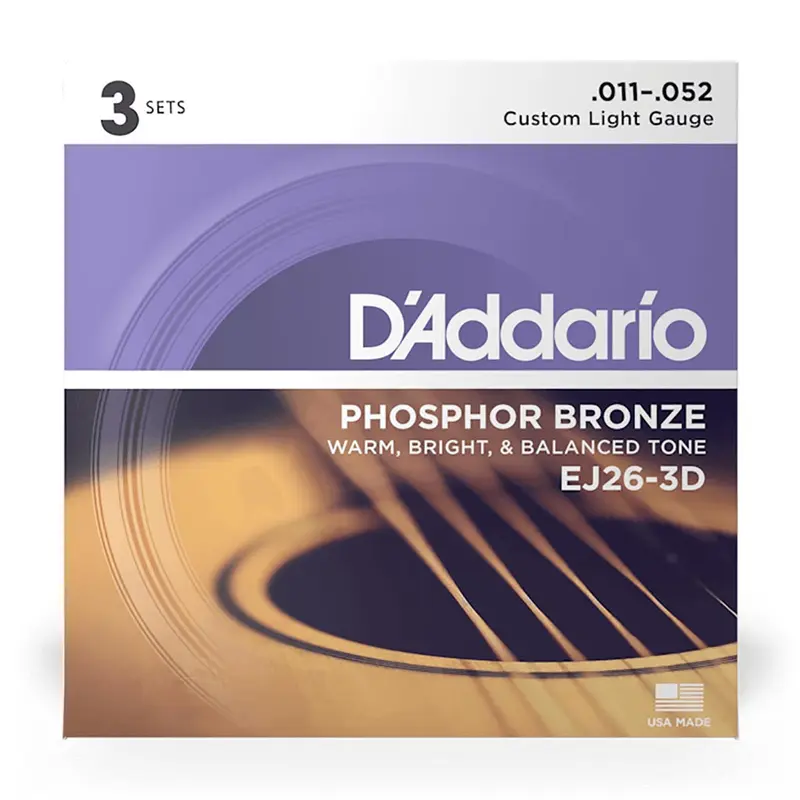 D'Addario - EJ26-3D - 3 pack Phosphor Bronze Custom Light 11-52 - Acoustic Guitar Strings