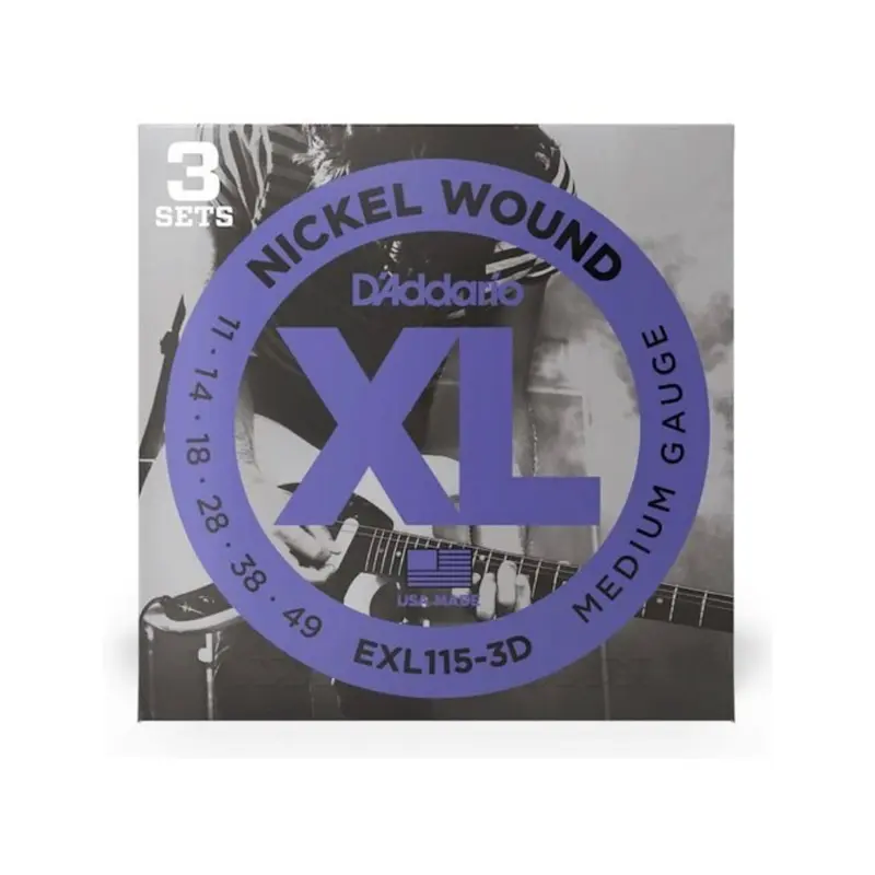 D'Addario - EXL115-3D - 3 Pack Nickel Wound Blues Jazz 11-49 - Electric Guitar Strings