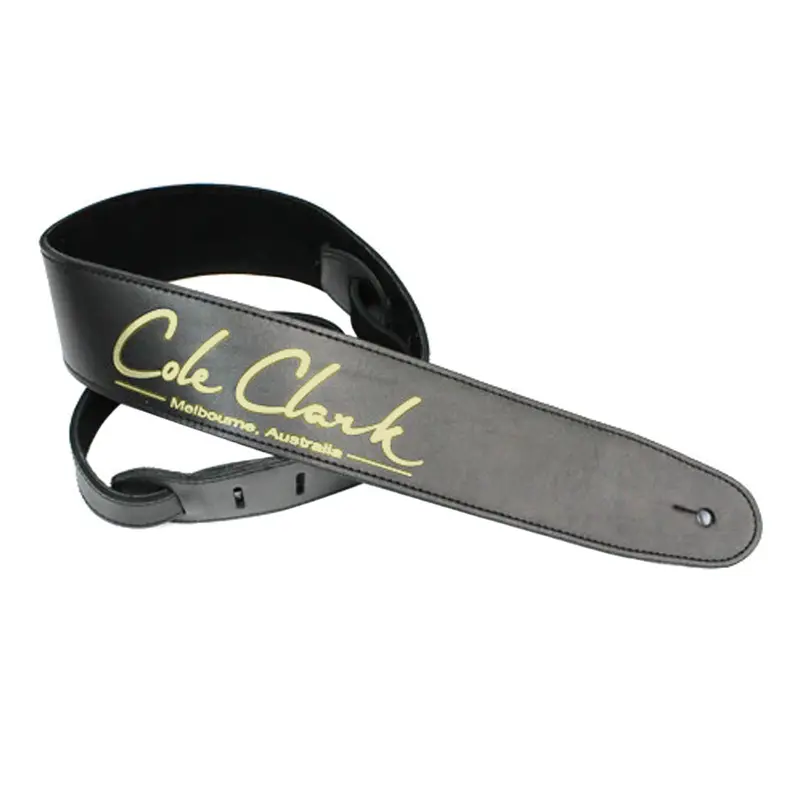 Cole Clark STRAP-L-BLK 2.5" Leather Strap - Black w/ Gold | Guitar Straps | STRAP-L-BLK-G