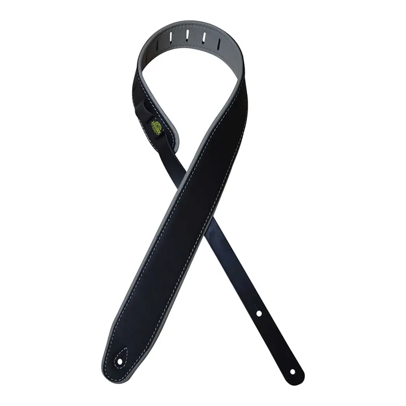 Colonial Leather - 2.5 Padded Upholstery Leather Guitar Strap - Black & Grey