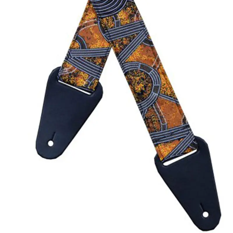 Colonial Leather - Aboriginal Art Guitar Strap  Bush Plum Gold