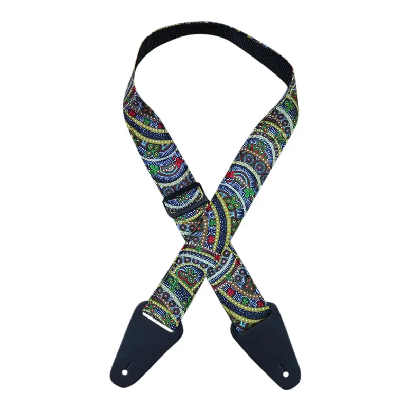 Colonial Leather - Aboriginal Art Guitar Strap  Butterflies Circle of Life