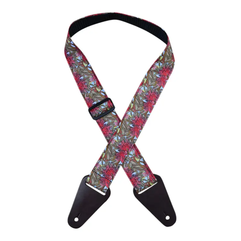 Colonial Leather - Aboriginal Art Guitar Strap  Red Gum Flower