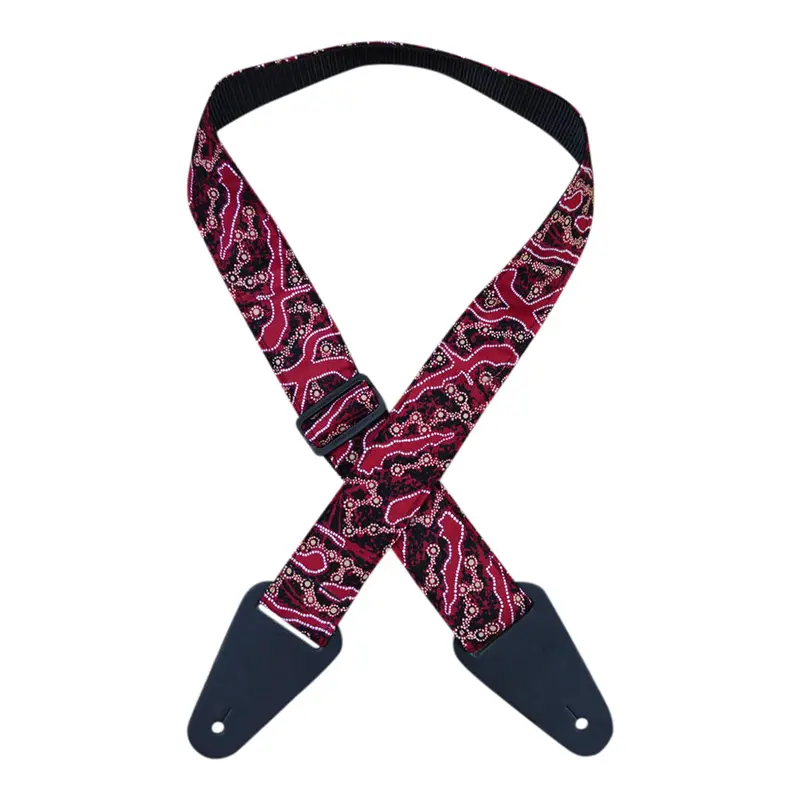 Colonial Leather - Aboriginal Art Guitar Strap  Yellow Bush Plum