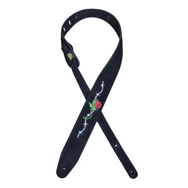 Colonial Leather DSS-ED5 Black Suede Embroidered Strap - Rose & Barb Wire