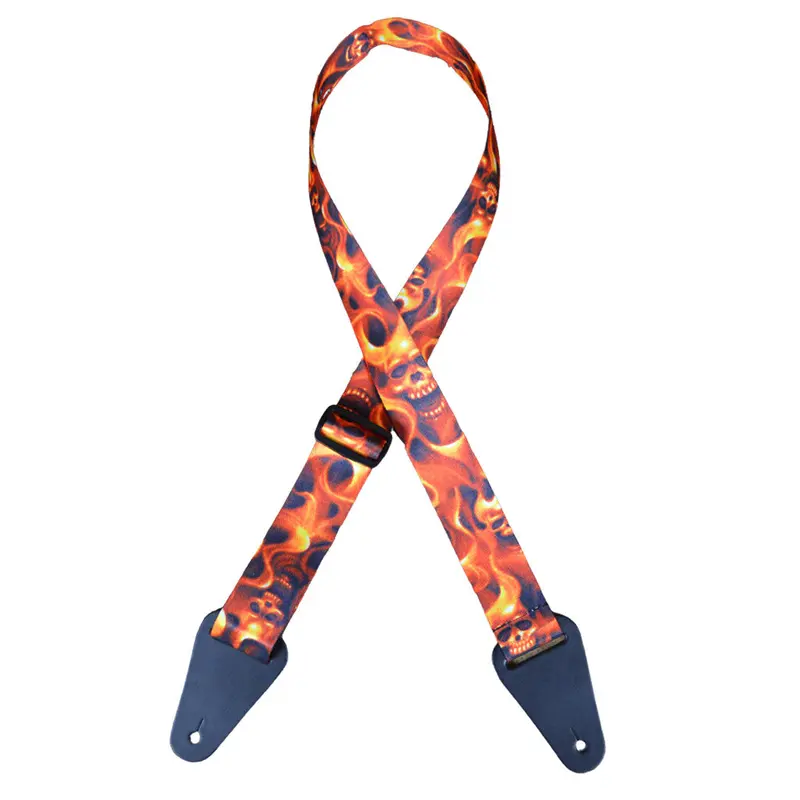 Colonial Leather - Fire Skull Printed Webbing Guitar Strap