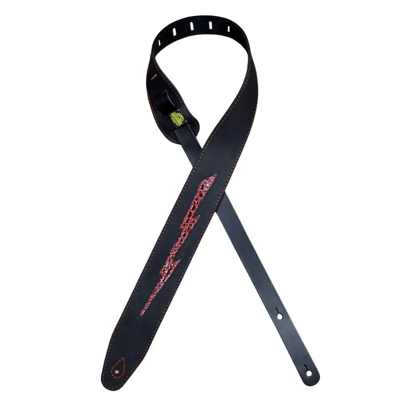 Colonial Leather - Leather Inlay Strap Black with Red Lightning Bolt