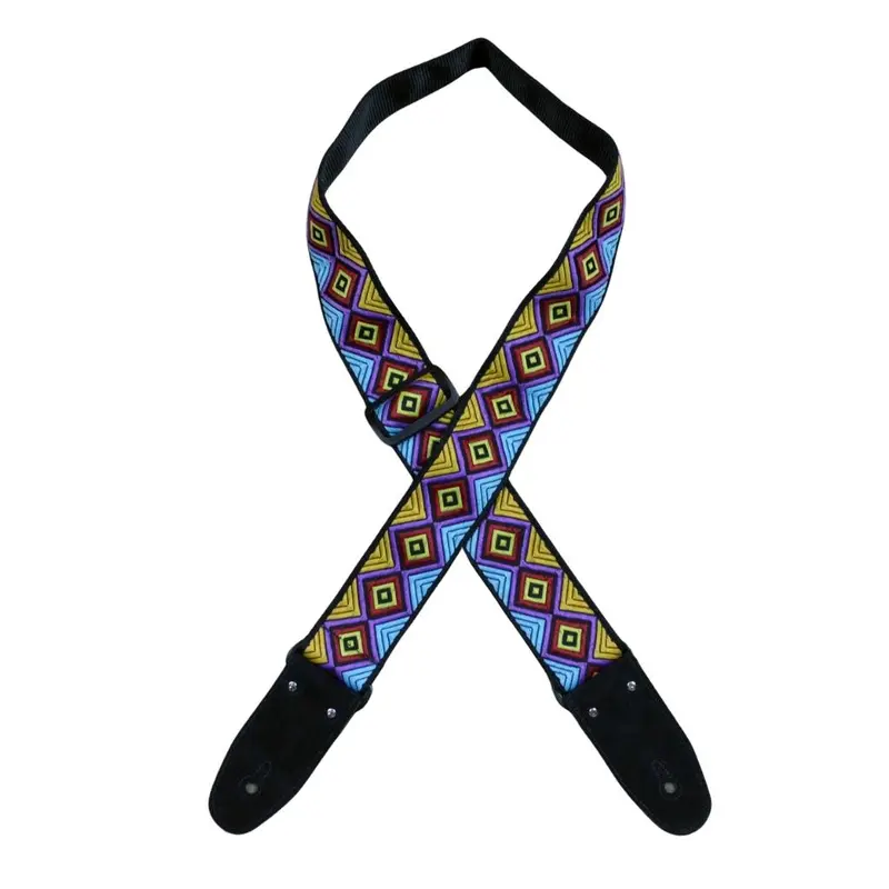Colonial Leather - Multi Coloured Diamonds Jacquard 50mm Webbing Guitar Strap