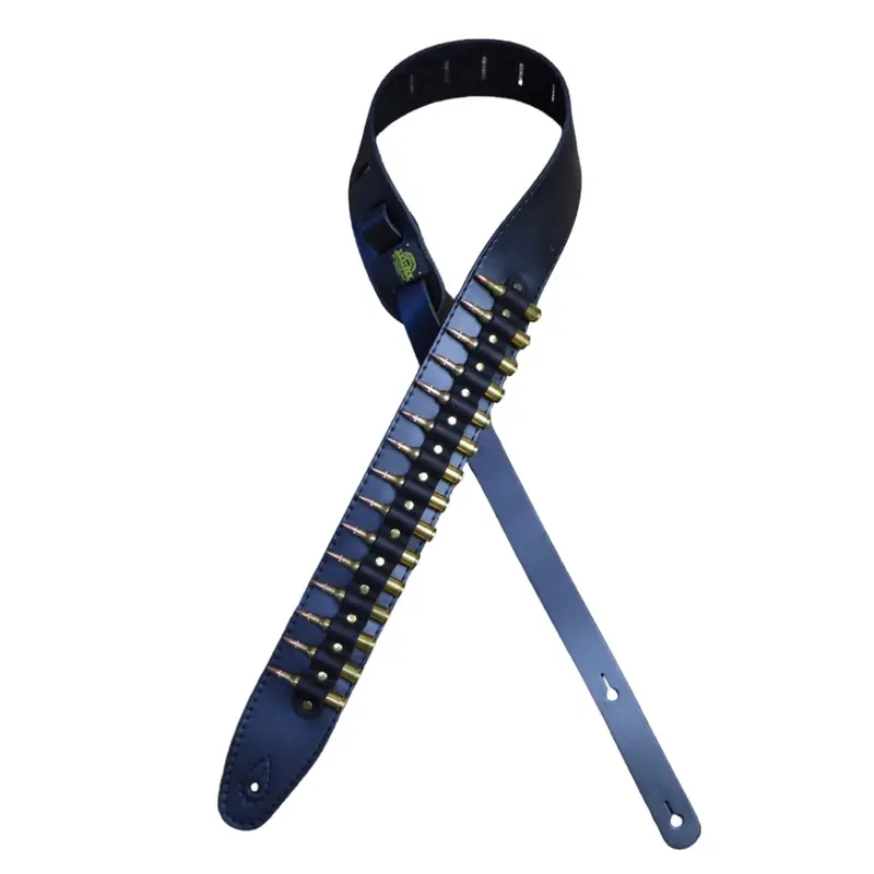 Colonial Leather Suede Backed Leather Strap - Brass Shells Black - Bullet Strap