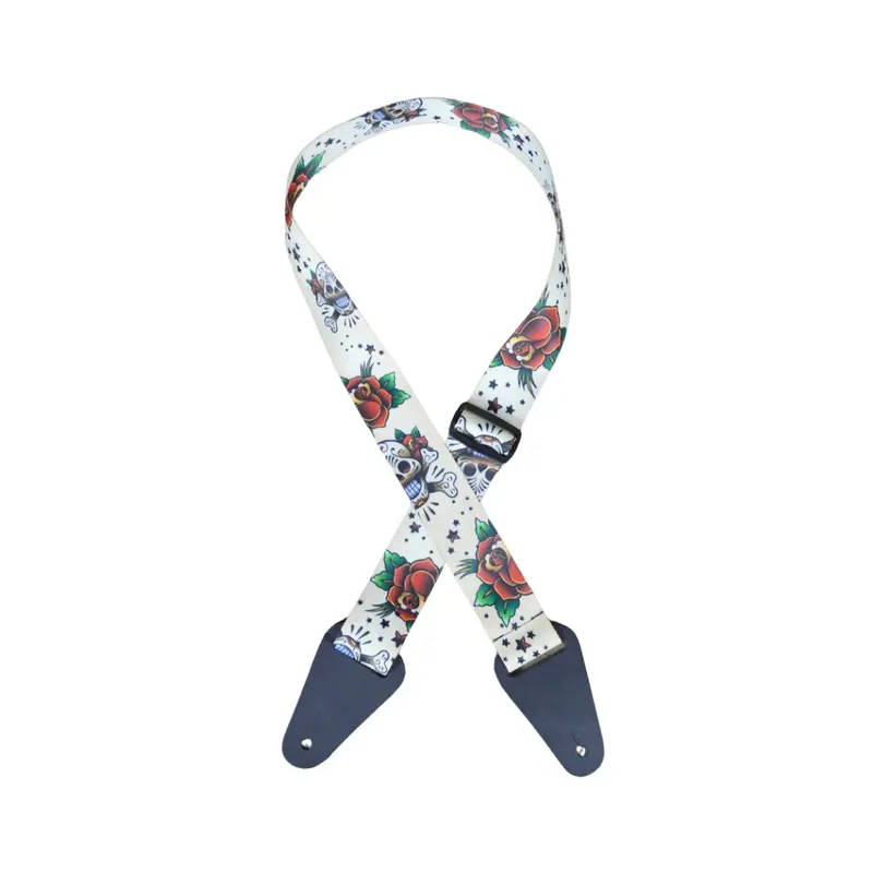 Colonial Leather White Skulls Printed Webbing Guitar Strap