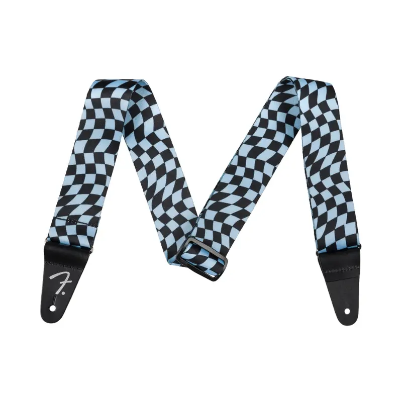 Fender Wavy Checkerboard Guitar Strap - Blue and Black, 2"