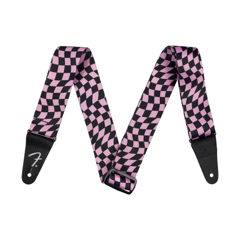 Fender Wavy Checkerboard Guitar Strap - Pink and Black, 2"
