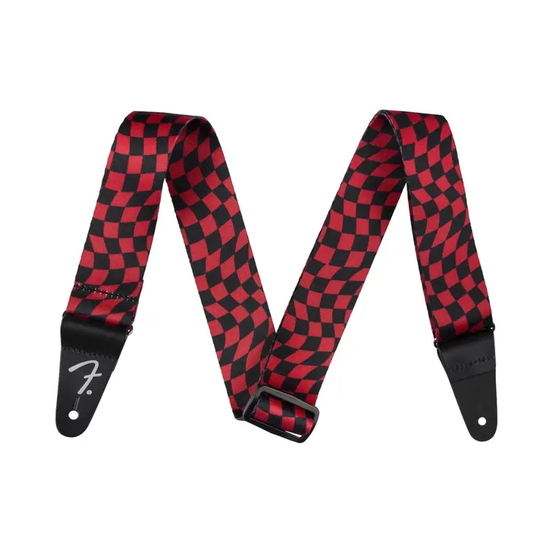 Fender Wavy Checkerboard Guitar Strap - Red and Black, 2"