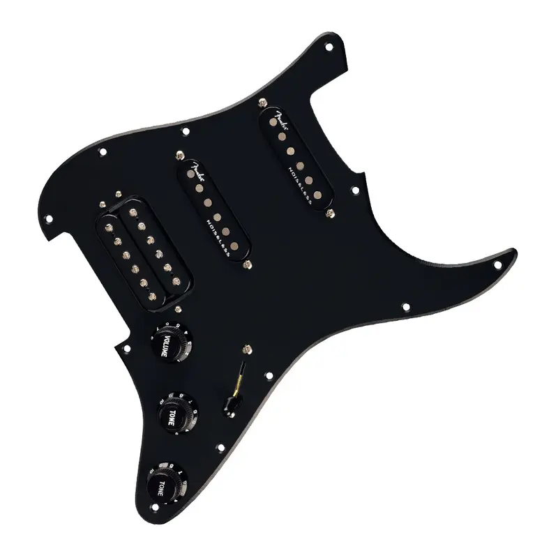 Fender Pre-Wired Strat Pickguard with Quadra Tap/Ultra Noiseless HSS Pickups - 11 Hole  Black