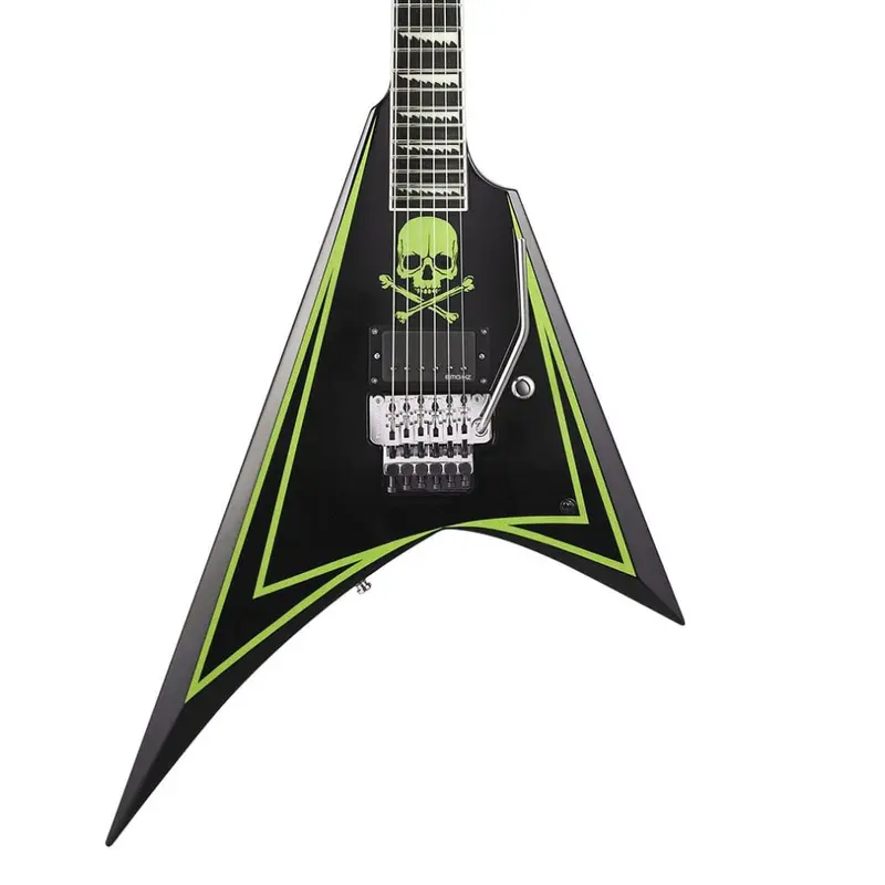 ESP Custom Shop Alexi Greeney Electric Guitar - Black w/Lime Green Pinstripe & Skull