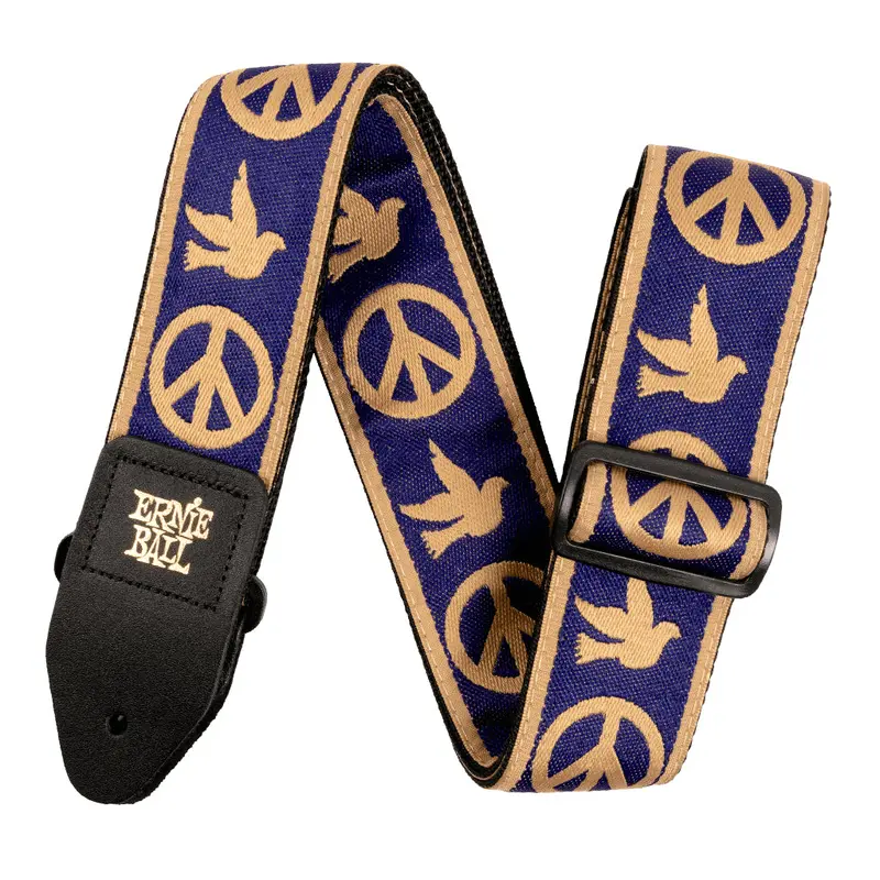 Ernie Ball Jacquard Guitar Strap - Navy Blue and Beige Peace Love Dove