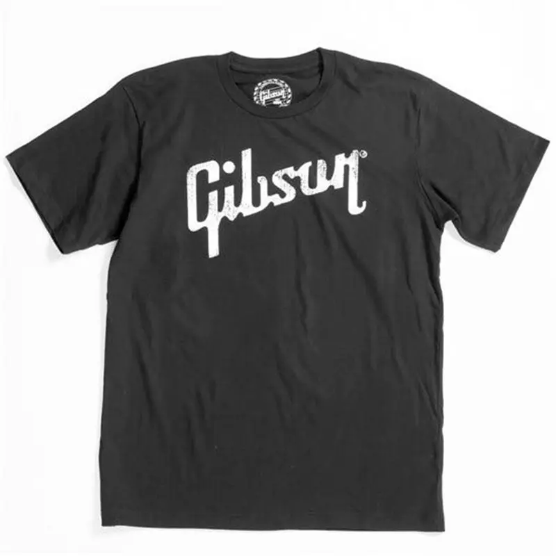 Gibson T Shirt - Distressed Gibson Logo Black - Small