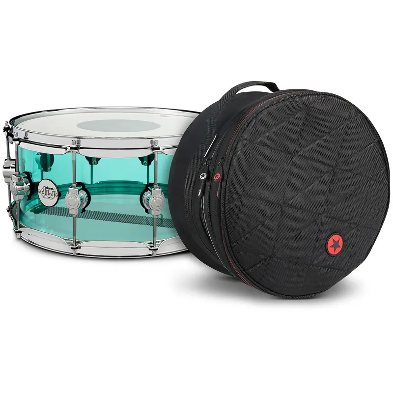 DW Design Series Sea Glass Acrylic Snare Drum, Chrome Hardware With Road Runner Bag