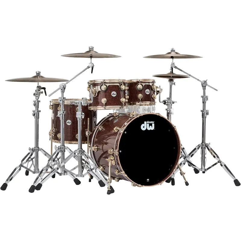 DW SSC Collectors Series 4-Piece Exotic Shell Pack With Gold Hardware - Natural Lacquer Over Tortoise Shell Pommele