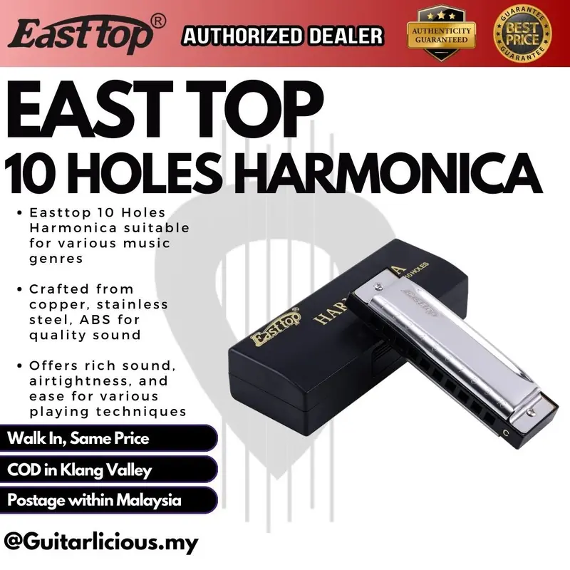 Easttop 10 Holes Harmonica c/w Black Case ( T10 )
