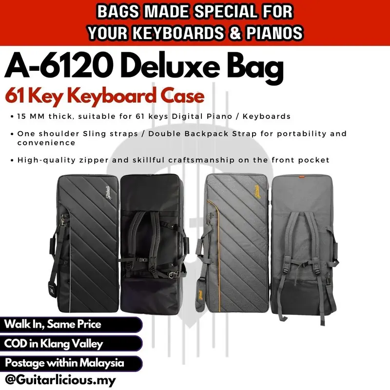 Deluxe 61 Keys Keyboard Bag / Soft Case / Backpack (A-6120) with 15mm Thick Padding (105cm x 45cm x 15cm thick)