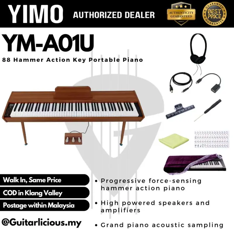 YM-A01U 88 Keys Digital Piano Hammer Action Keys with Stand - Natural