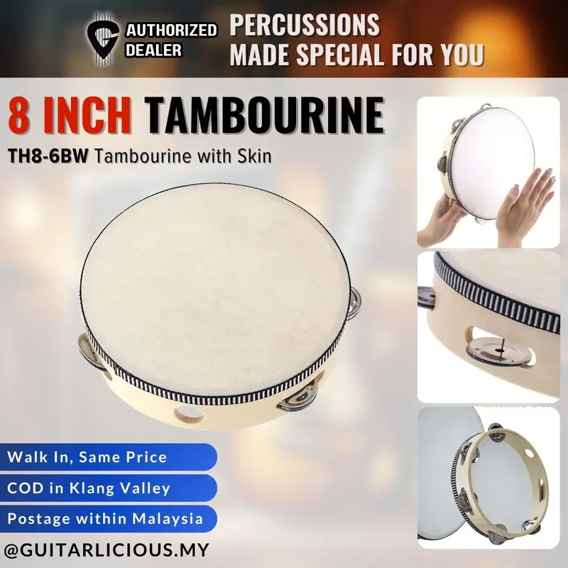 Wooden Tambourine with Skin or Rebana Percussion Instrument in Various Size ( TH6-4 / TH8-5 / TH10-16 )