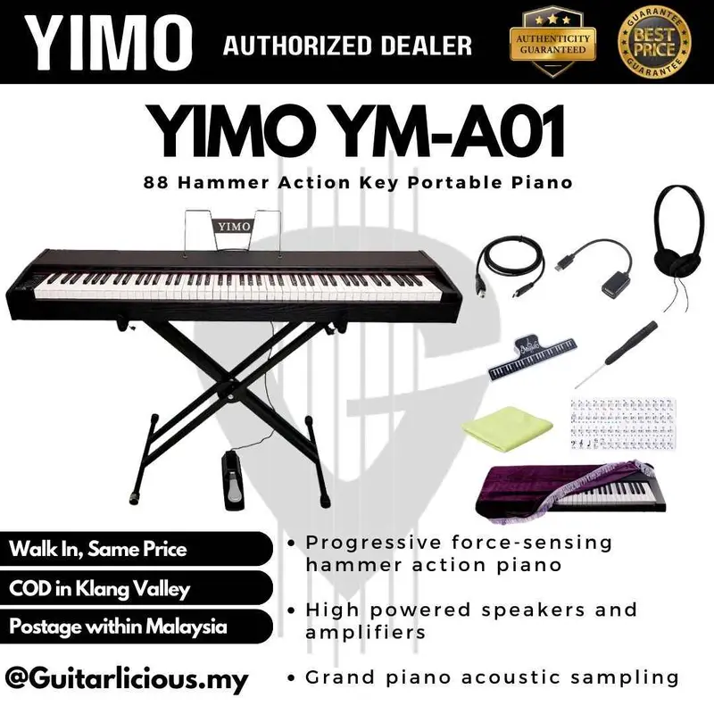 YIMO YM-A01 / 88 Keys Portable Digital Grand Piano with Hammer Action Keys with Single Pedals