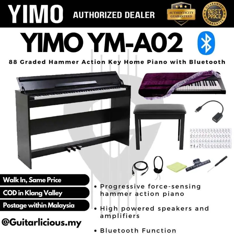 YIMO YM-A02 / 88 Keys Professional Digital Grand Piano with Hammer Action Keys & Triple Pedals, Three Pedals