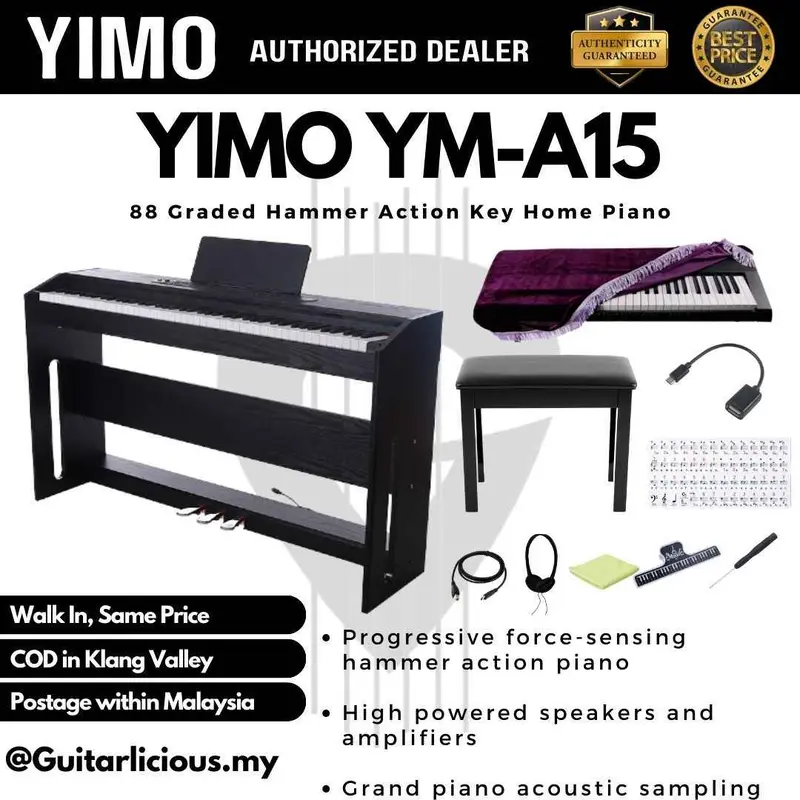 Yimo YM-A15 / 88 Keys Digital Piano with Hammer Action Keys & Triple Pedals, OVC Wood Grain , Three Pedals