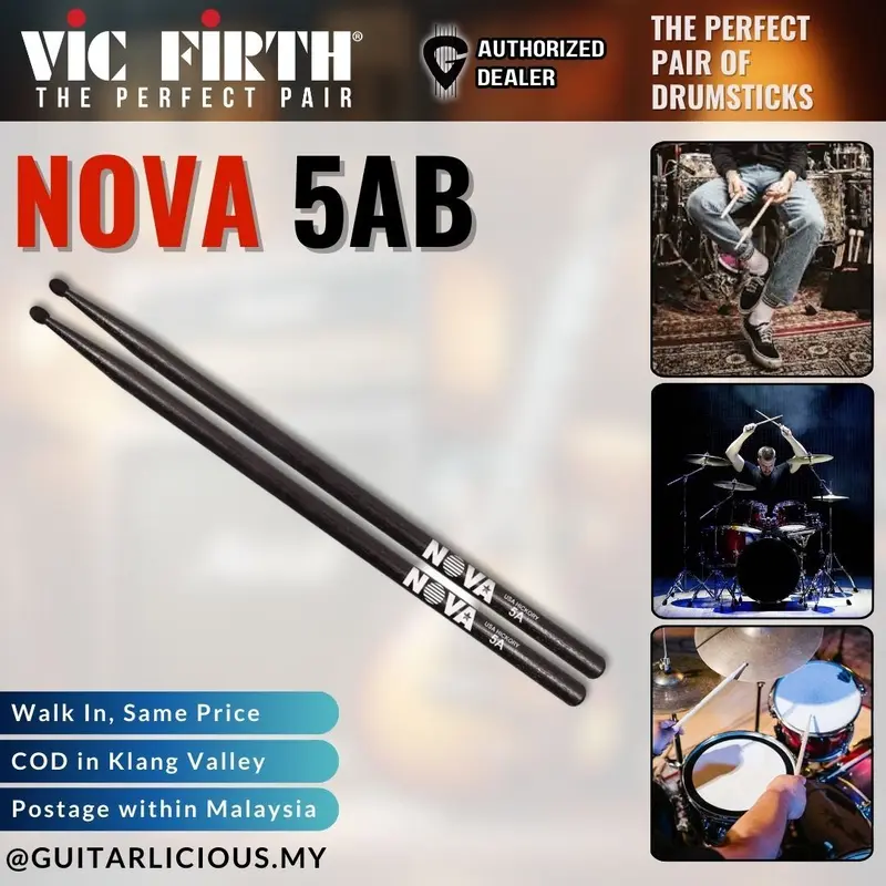 Vic Firth N5AB Nova Drumsticks 5A Black - ( VICN5AB )