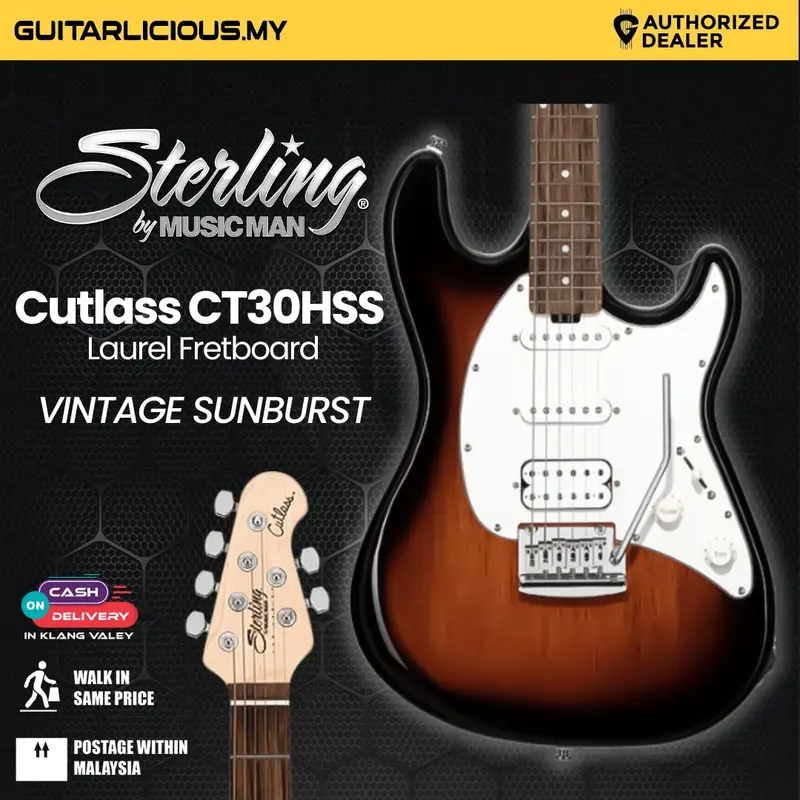 Sterling By Music Man Cutlass CT30HSS Electric Guitar with Laurel Fretboard - Vintage Sunburst ( CT30 / CT30-HSS )