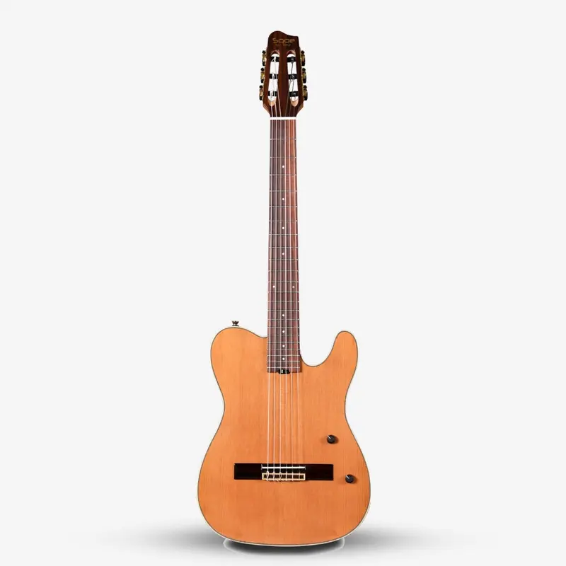 SQOE SEGD900 Electroacoustic Silent Nylon Guitar with Piezo Pickups, Solid Cedar Top, Natural