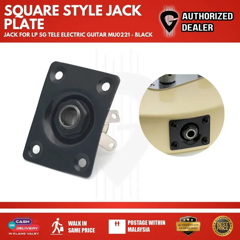 Square Style Jack Plate Guitar Bass Jack 1/4 Output Input Jack for LP SG Tele Electric Guitar ( Black / Chorme )- MU0221