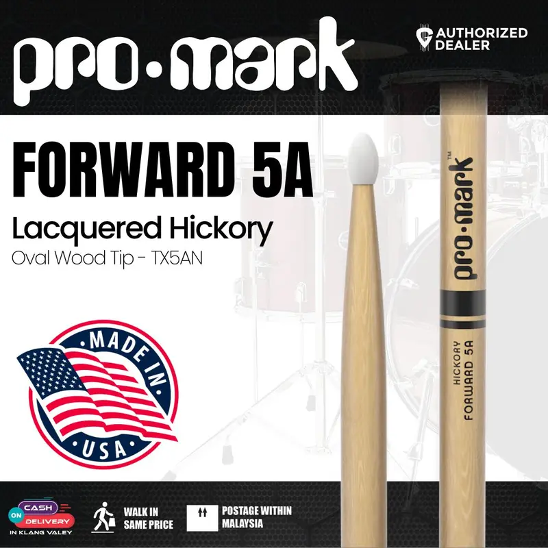 Promark Classic Forward DrumSticks - Hickory - 5A - Oval Wood Tip - TX5AN