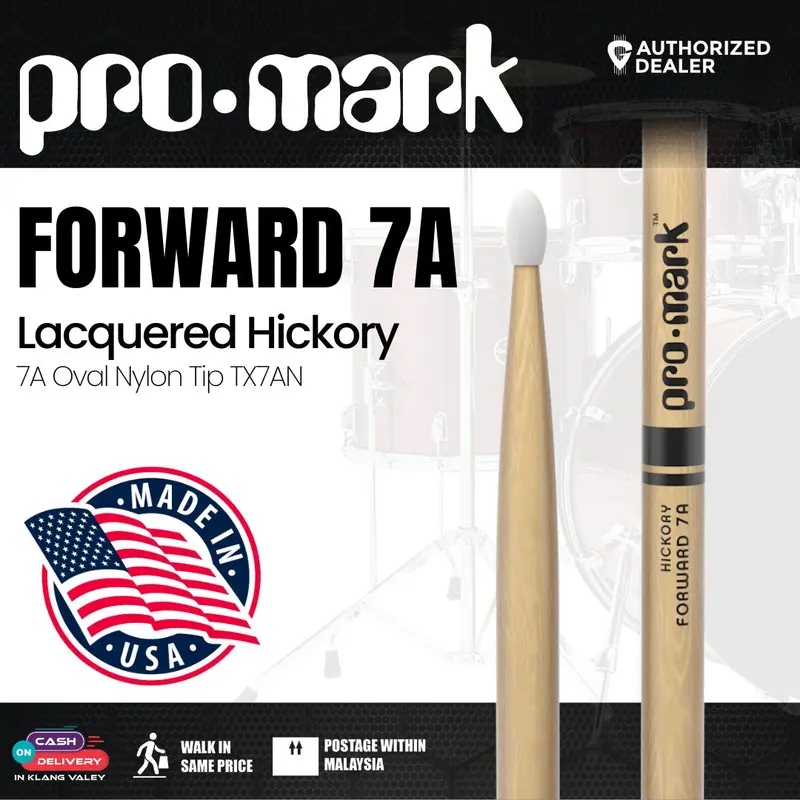 Promark Classic Forward Drumsticks - Hickory - 7A - Oval Nylon Tip - TX7AN