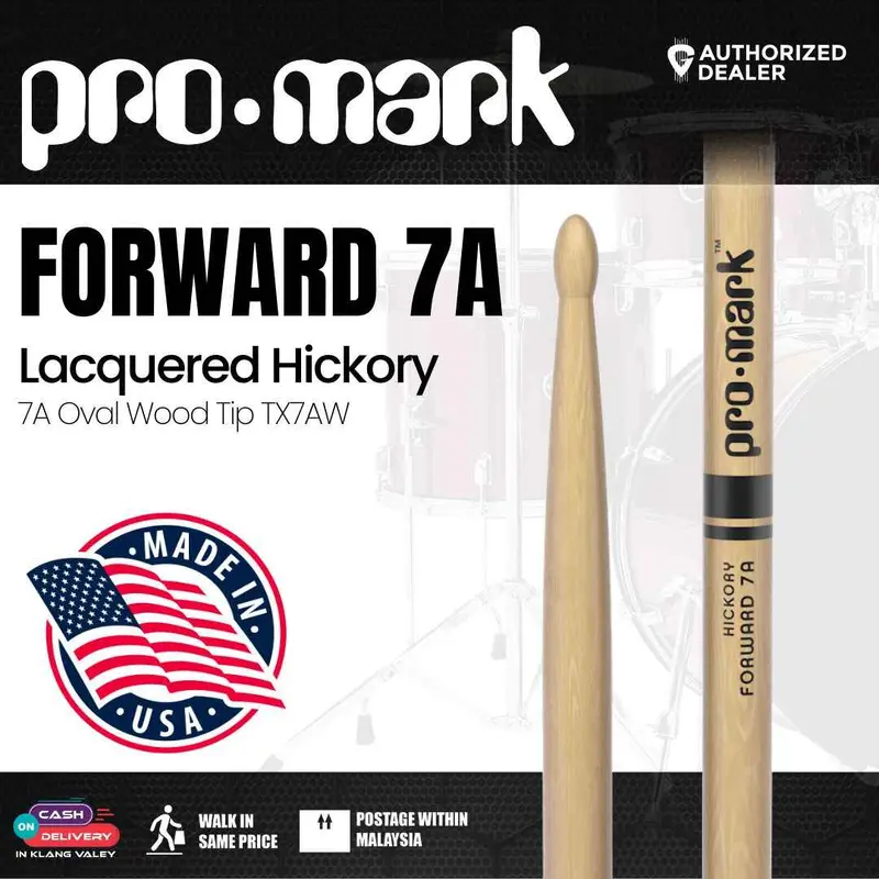 Promark Classic Forward DrumSticks - Hickory - 7A - Oval Wood Tip - TX7AW