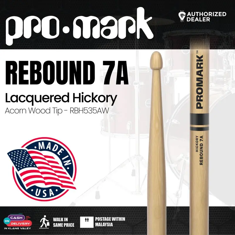 Promark RBH535AW Rebound 7A .535 Hickory Acorn Wood Tip Drumstick