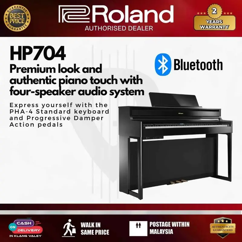 Roland HP704 88-keys Digital Piano with Piano Bench - Charcoal Black