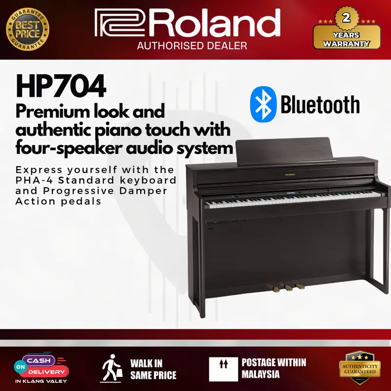 Roland HP704 88-keys Digital Piano with Piano Bench - Dark Rosewood