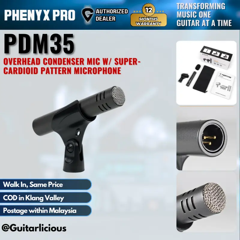 Phenyx Pro PDM35 Overhead Condenser Mic w/ Super-Cardioid Pattern Microphone