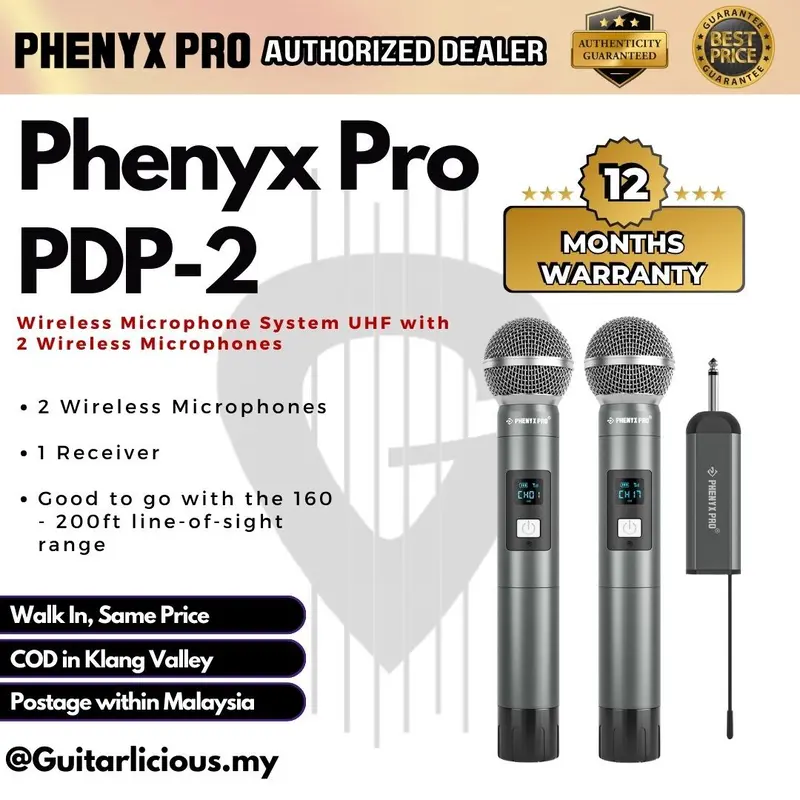Phenyx Pro PDP-2H Dual Channel Digital Portable 2 x UHF Wireless Professional Handheld Microphone , 900mhz PDP-2 PDP2H