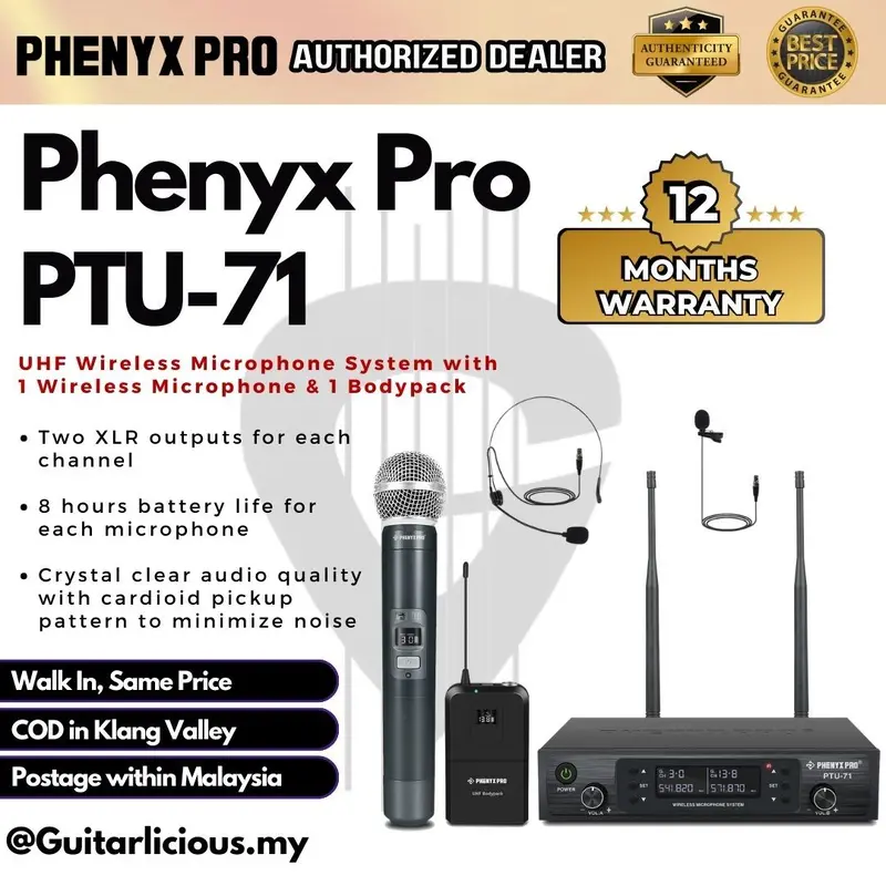 Phenyx Pro PTU-71 | Dual UHF Wireless Microphone System w/ Auto-Scan