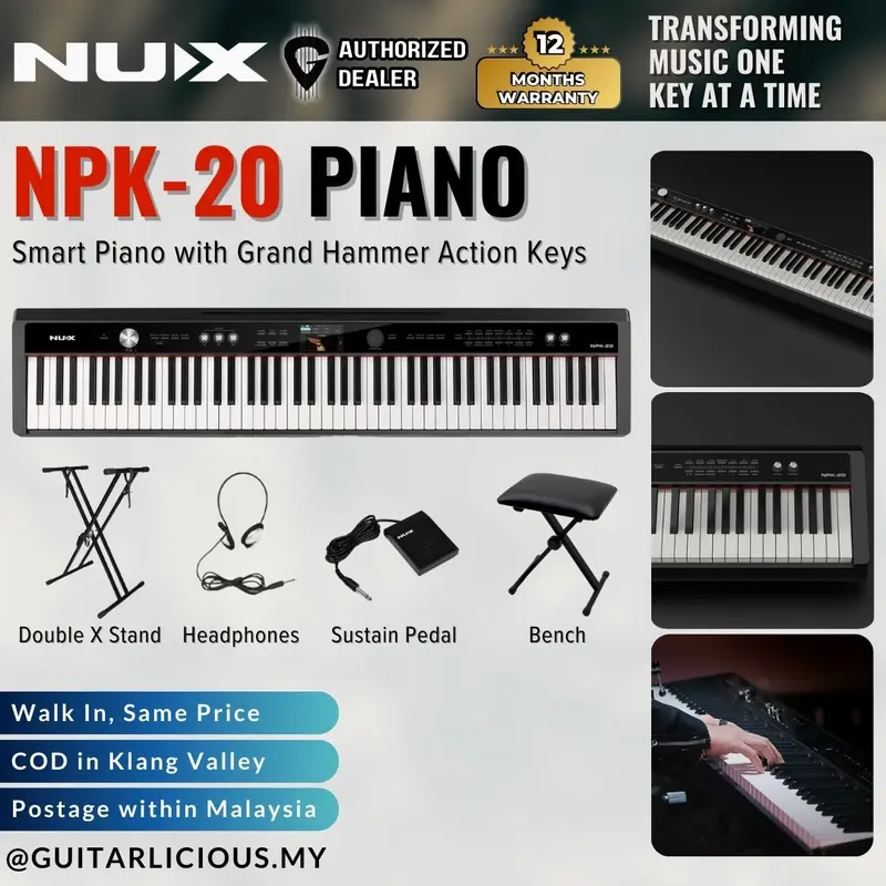NUX NPK-20 88-Key Portable Digital Piano with Hammer Action MIDI and Bluetooth