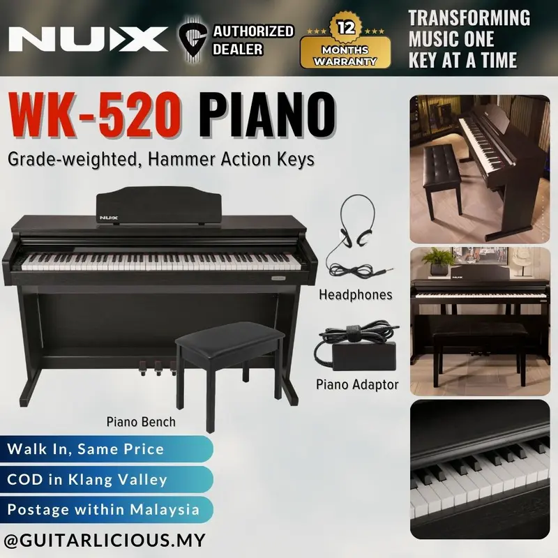 NUX WK-520 88 Key Digital Piano Weighted Keys Rythm Smart Apps Bluetooth Pianos