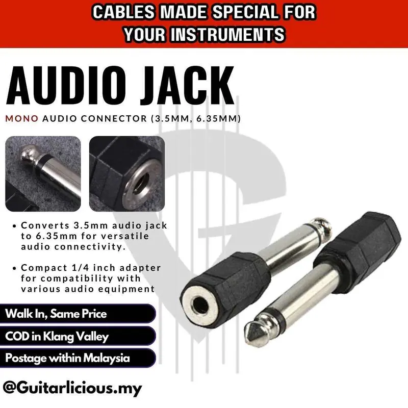 Audio Jack Converter 3.5mm to 6.35mm Stereo Plug to 1/4 Inch Adapter (M586 / M587)