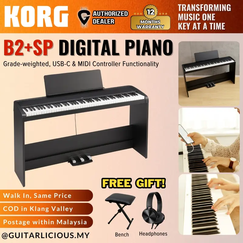 Korg B2+SP 88-Key Digital Piano With Bench, Note Stand & Adapter - Black