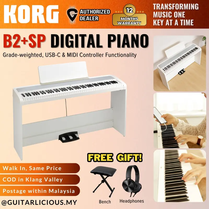 Korg B2+SP 88-Key Digital Piano With Bench, Note Stand & Adapter - White