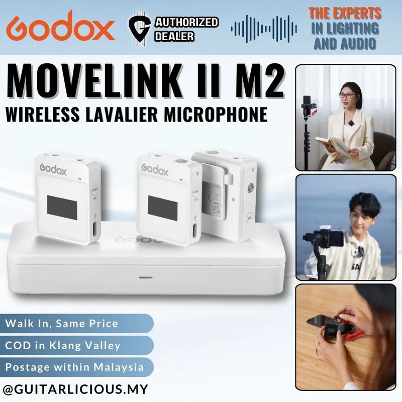 Godox MoveLink II M2 Wireless Lavalier Mic System (2 TX + 1 RX + Charging Case) for Camera, Computer, Smartphones